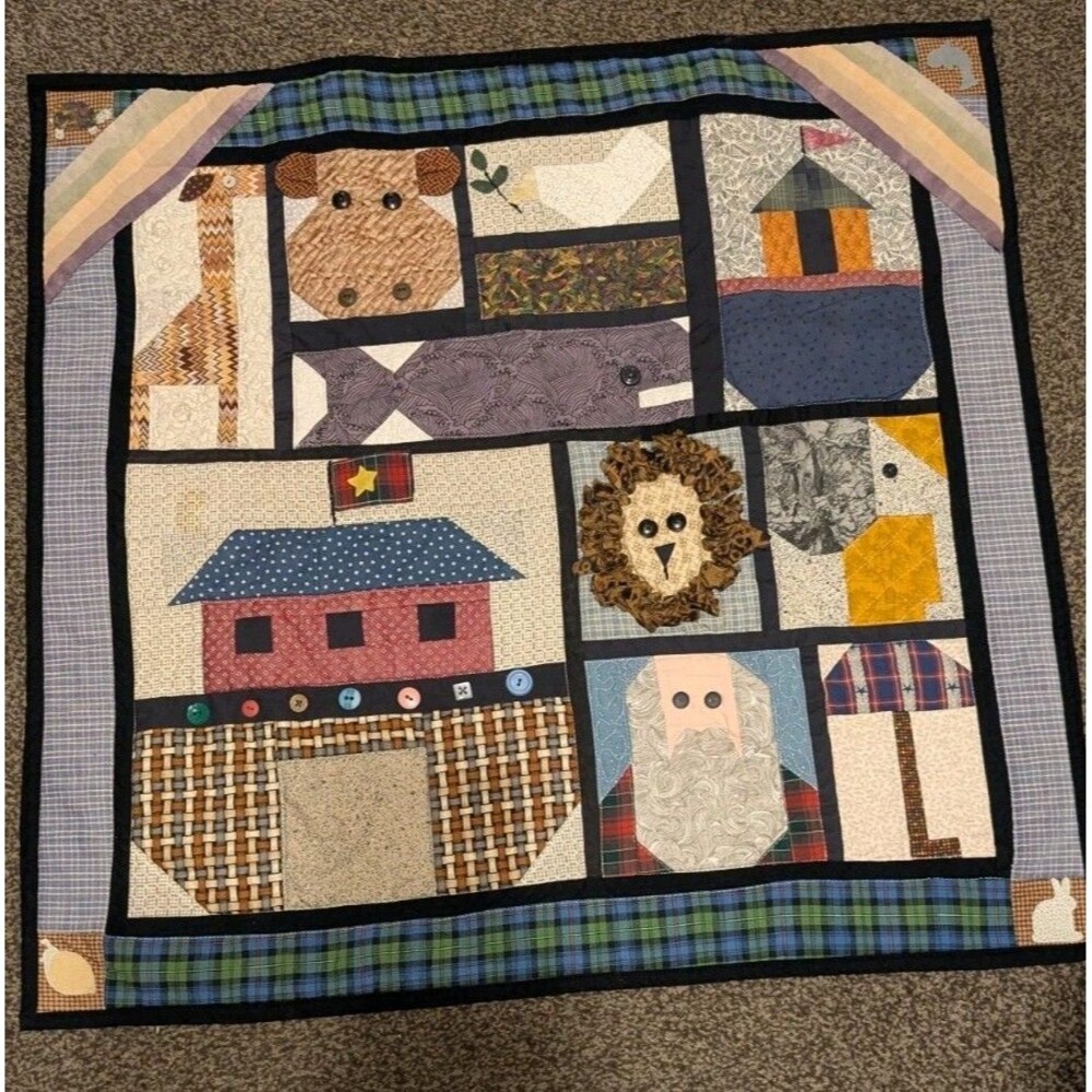 Handmade Noah's Ark Quilt - Wall Hanging With Rod Pocket - 28x28 Inches Baby